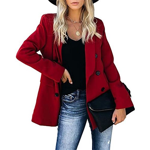 

Women's Blazer Formal Outdoor Office / Career Fall Winter Regular Coat Regular Fit Windproof Warm Comfortable Contemporary Elegant Formal Jacket Long Sleeve non-printing Solid Color with Pockets