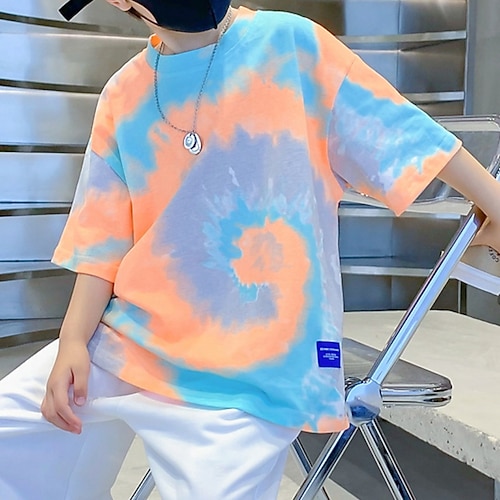 

bambini ragazzi t shirt manica corta tie dye cotone arancione bambini top primavera estate moda fresco tutti i giorni vestibilità regolare 3-13 anni