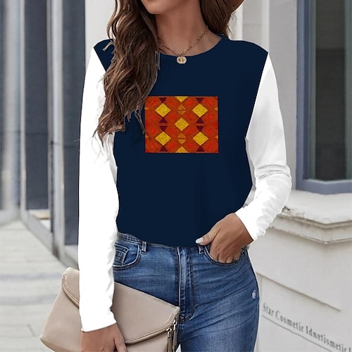 

Women's T shirt Casual Weekend 3D Painting Long Sleeve Print Round Neck Basic Print