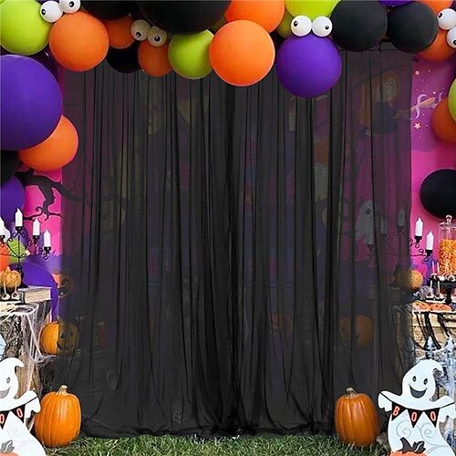 

Halloween Background Gauze Curtain Black Gold Party Background Wall Decoration Curtain Gauze Photography Props Bedroom Wear Rod Gauze Curtain