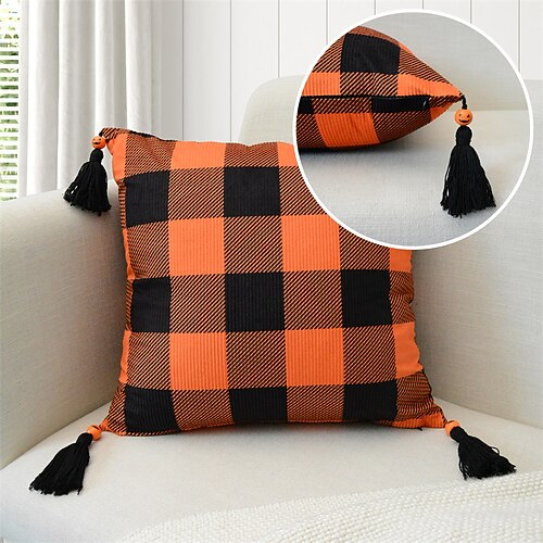 

Halloween Throw Pillow Cover Print Farmhouse Square Quality Pillow Case for Bedroom Livingroom Cushion Cover Tassel Skull
