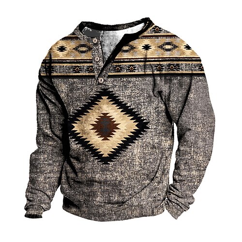 

Men's Unisex Sweatshirt Pullover Button Up Hoodie Gray Tribal Graphic Prints Print Casual Daily Sports 3D Print Boho Casual Big and Tall Spring & Fall Clothing Apparel Hoodies Sweatshirts Long