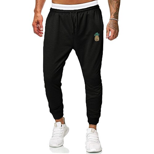 

Men's Sweatpants Chinos Patchwork Elastic Waist Print Fruit Outdoor Sports Full Length Casual Daily Trousers Athletic Black Light gray Micro-elastic / Elasticity