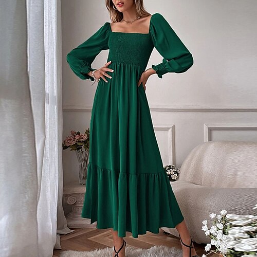 

Mulheres Vestido Swing Vestido midi Verde Preto Roxo Manga Longa Cor imaculada Franzido Inverno Outono Decote Quadrado Roupa de inverno Vestido de outono Delgado 2022 XS S M L XL 2XL 3XL 4XL 5XL