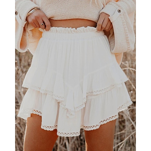 

Women's Fashion Swing Skirts Causal Homecoming Solid Colored Layered White S M L / Loose