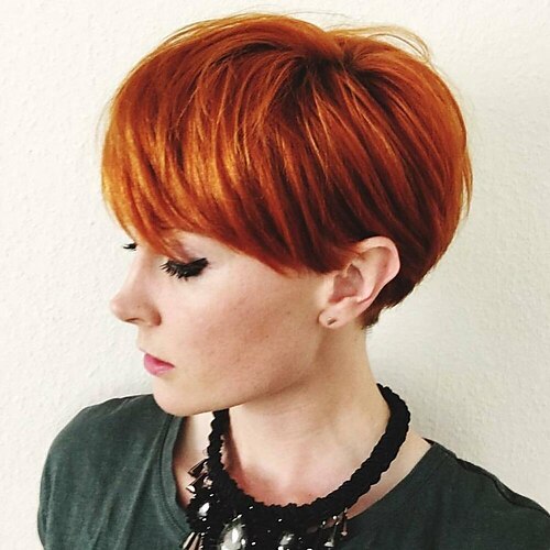 

Colored Ginger Orange Full Machine Made Human Hair Brazilian Wig Short Straight Bob Pixie Cut Wigs For Women High Density