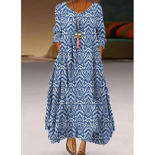 

Women's Casual Dress Long Dress Maxi Dress Blue Half Sleeve Ruched Winter Fall Autumn V Neck Modern 2022 M L XL 2XL 3XL