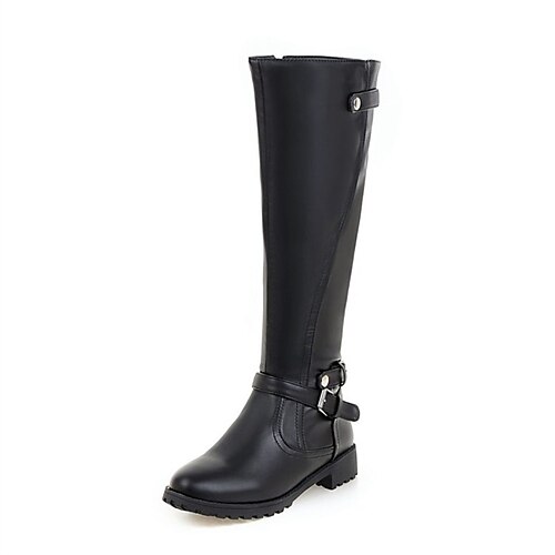 

Women's Boots Riding Boots Knee High Boots Buckle Block Heel Round Toe Minimalism Daily PU Leather Zipper Fall Winter Solid Colored Black