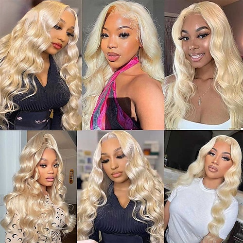 

Remy Human Hair 13x4 Lace Front 4x4 Lace Front Wig Side Part Middle Part Deep Parting Brazilian Hair Body Wave Wavy Blonde Wig 150% Density Natural Hairline 100% Virgin For Women Long Very Long