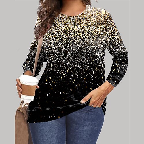 

Women's Plus Size Tops Pullover Sweatshirt Color Gradient Print Long Sleeve Crewneck Streetwear Daily Vacation Microfiber Fall Winter Blue Pink