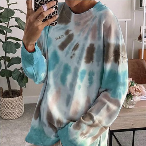 

Women's Sweatshirt Pullover Streetwear Casual Wine Red Yellow Blue Tie Dye Casual Round Neck Long Sleeve