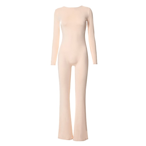 

Women's Jumpsuit Backless Solid Color Crew Neck Holiday Daily Going out Regular Fit Long Sleeve Apricot S M L Fall