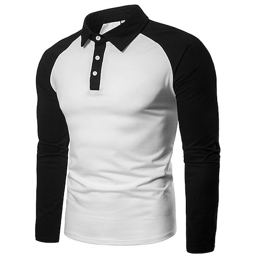 

Men's Collar Polo Shirt Golf Shirt Color Block Turndown Black / White Street Daily Long Sleeve Patchwork Button-Down Clothing Apparel Fashion Casual Comfortable Big and Tall / Sports