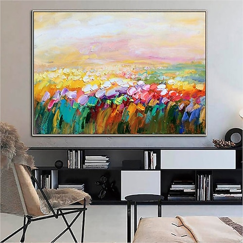 

Handmade Oil Painting Canvas Wall Art Decorative Abstract Knife Painting Landscape Yellow For Home Decor Rolled Frameless Unstretched Painting