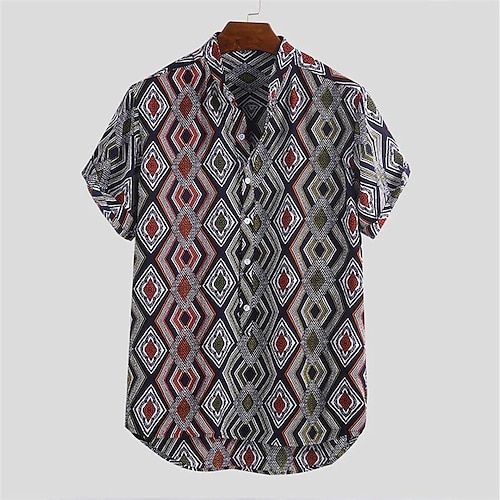 

Men's Shirt 3D Print Geometry Turndown Street Casual Button-Down Print Short Sleeves Tops Designer Casual Fashion Breathable Black / Summer