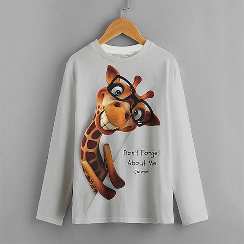 

Kids Boys T shirt Animal Outdoor 3D Print Long Sleeve Crewneck Active 3-12 Years Winter Gray