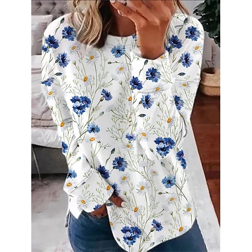 

Women's Sweatshirt Sportswear Casual Patchwork Print Rainbow Flower Loose Daily Round Neck Long Sleeve S M L XL XXL 3XL / 3D Print