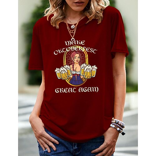 

Women's T shirt Tee Graphic Text Casual Weekend Painting T shirt Tee Short Sleeve Print Round Neck Basic Green White Black S