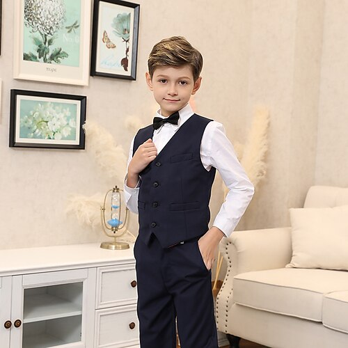 

Kids Boys Shirt Pants Clothing Set 3 Pieces Long Sleeve Navy Blue Solid Color Party Fashion Preppy Style 3-13 Years