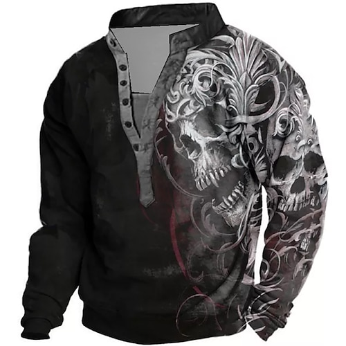 

Men's Unisex Sweatshirt Pullover Button Up Hoodie Black Standing Collar Skull Graphic Prints Print Casual Daily Sports 3D Print Streetwear Designer Casual Spring & Fall Clothing Apparel Hoodies