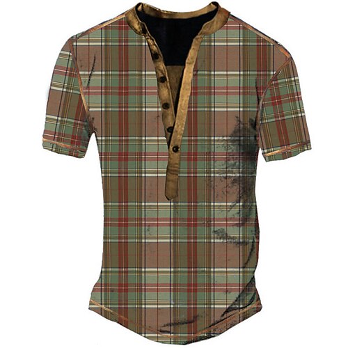 

Men's Henley Shirt Tee T shirt Tee 3D Print Graphic Patterned Lattice Tartan Plus Size Henley Daily Sports Button-Down Print Short Sleeve Tops Designer Basic Classic Comfortable Brown / Summer