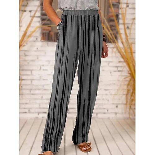 

Women's Chinos Pants Trousers Trousers Straight Grey Mid Waist Fashion Casual Weekend Side Pockets Print Micro-elastic Full Length Comfort Stripe S M L XL 2XL