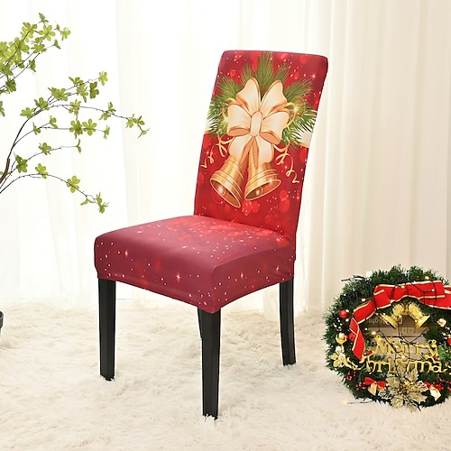 

Christmas Chair Covers for Dining Room, Merry Christmas Santa Claus Dwarf Removable Stretch Chair Protector Washable Kitchen Seat Slipcover with Elastic Band for Christmas Party