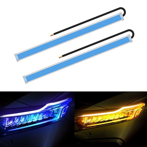 

OTOLAMPARA Flowing Stylish 15W Dual Colors LED Ambient Light Car Lighting Strip Luces Waterproof 12V Headlight DRL Auto Daytime Running Lights Sequential Turn Signal 2pcs