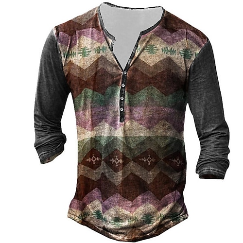 

Men's Henley Shirt Tee T shirt Tee 3D Print Graphic Color Block Plus Size Henley Daily Sports Button-Down Print Long Sleeve Tops Designer Basic Classic Comfortable Wine