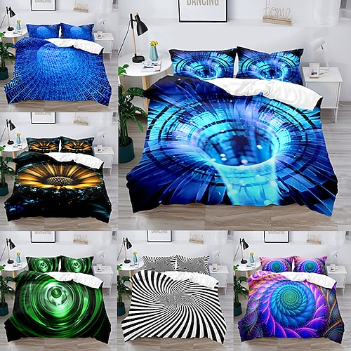 

3-Piece 3D Vortex Printed Duvet Cover Set Hotel Bedding Sets Comforter Cover Include 1 Duvet Cover, 2 Pillowcases for Double/Queen/King(1 Pillowcase for Twin/Single)