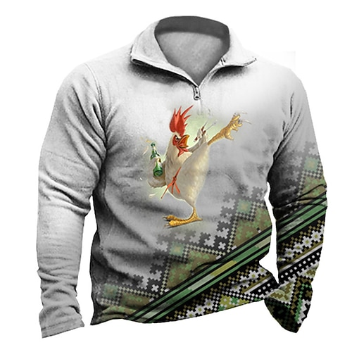 

Homens Unisexo Moletom com zíper Estacionar Cinzento Meio Zíper Estampas Abstratas Zíper Imprimir Diário Esportes Impressão 3D Designer Casual Grande e Alto Primavera Outono Roupa Rooster Moletons