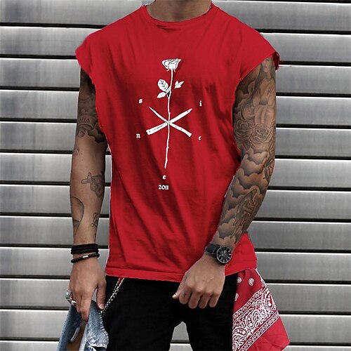 

Men's T shirt Tee Graphic Floral Crew Neck Dark Gray Red White Street Casual Cap Sleeve Print Clothing Apparel Fashion Classic Comfortable Big and Tall / Summer / Summer / Sports