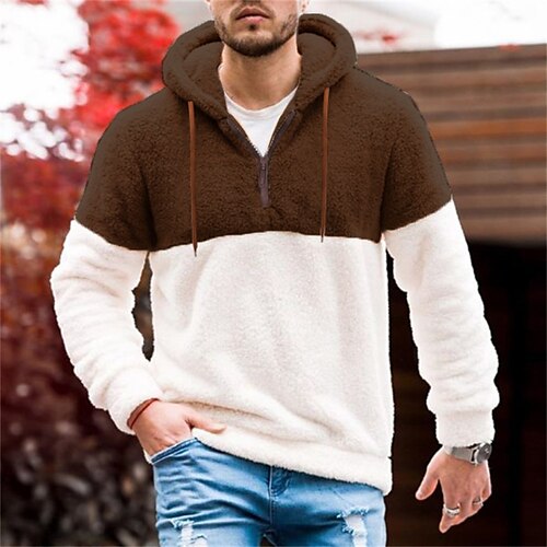 

Men's Hoodie Fuzzy Sherpa Brown Hooded Color Block Sports & Outdoor Streetwear Cool Casual Big and Tall Winter Fall Clothing Apparel Hoodies Sweatshirts Long Sleeve / Spring