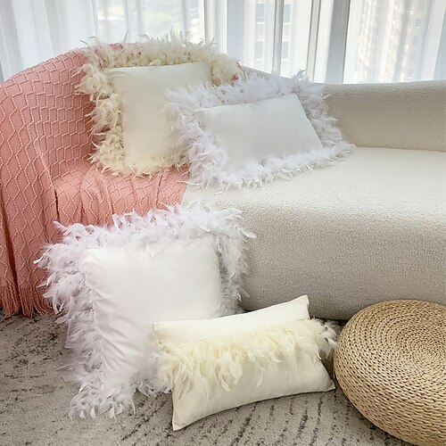 

Throw Pillow Cover Farmhouse Feather ins Style Square Quality Pillow Case for Bedroom Livingroom Cushion Cover