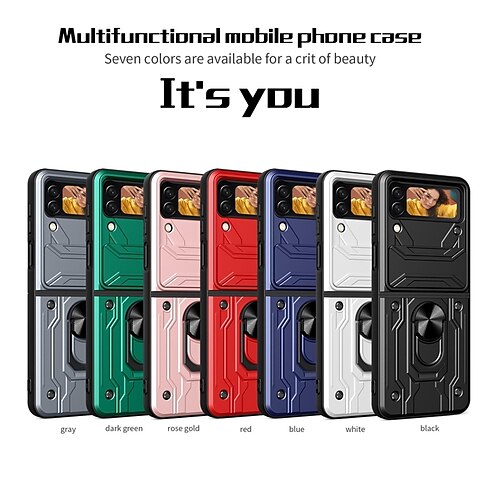 

Phone Case For Samsung Galaxy Back Cover Flip Z Flip 4 Z Flip 3 Ring Holder Flip Military Grade Protection Solid Colored Armor PC