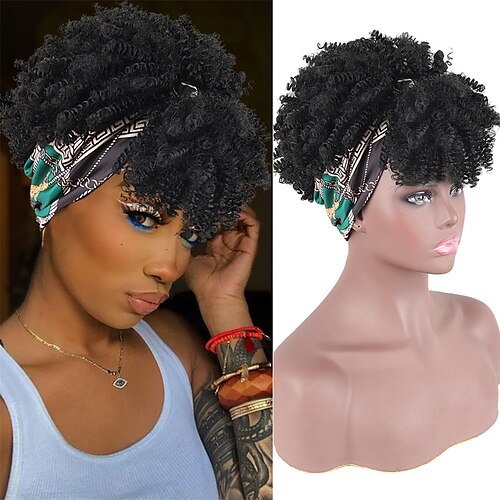 

Synthetic Wig Afro Curly With Headband Machine Made Wig Short Natural Black #1B Synthetic Hair Women's Soft Party Easy to Carry Black / Daily Wear / Party / Evening / Daily