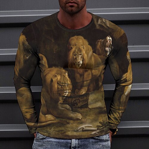 

Men's T shirt Tee Tee Graphic Animal Round Neck Brown Long Sleeve 3D Print Casual Daily Print Tops Fashion Designer Comfortable Big and Tall