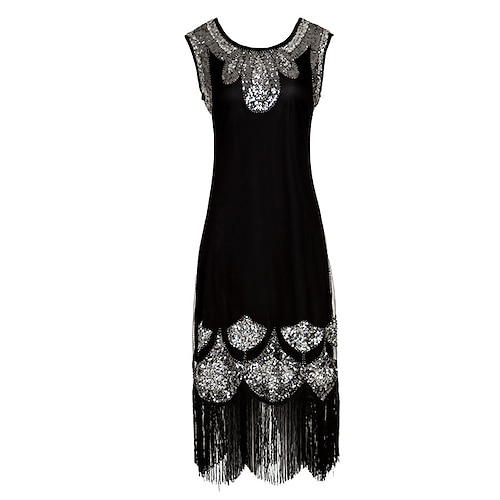 

Women's Party Dress Fringe Dress Sequin Dress Midi Dress Black Sleeveless Color Block Sequins Winter Fall Crew Neck 1920s Party 2022 S M L XL XXL