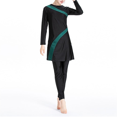 

Women's Burkini Hijab Swimsuit Full Coverage UPF50 Long Sleeve Bathing Suit 3-Piece Modest Swimwear Swimming Beach Water Sports Patchwork Spring Summer Autumn