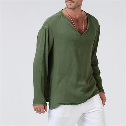 

Men's Unisex T shirt Tee Solid Color V Neck Green Blue Khaki White Black Outdoor Street Long Sleeve Clothing Apparel Sports Casual Big and Tall Esencial