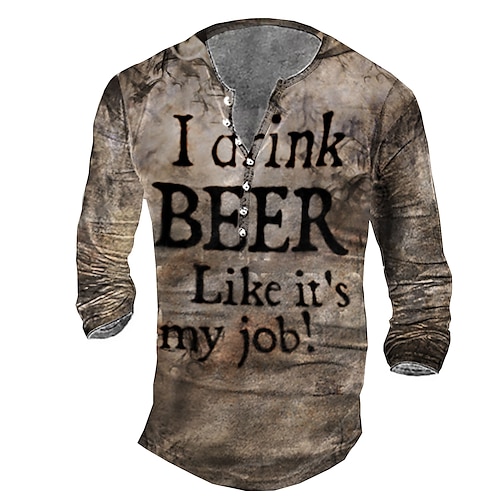 

Men's T shirt Tee Tee Graphic Round Neck Light Brown Long Sleeve 3D Print Casual Daily Print Tops Fashion Designer Comfortable Big and Tall