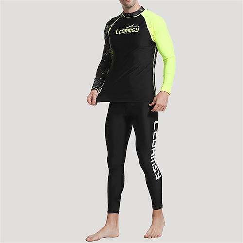 

Men's Rash Guard Dive Skin Suit UPF50 Breathable Quick Dry Long Sleeve Diving Suit Bathing Suit 2 Piece Swimming Diving Surfing Beach Patchwork Printed Spring Summer Autumn / High Elasticity