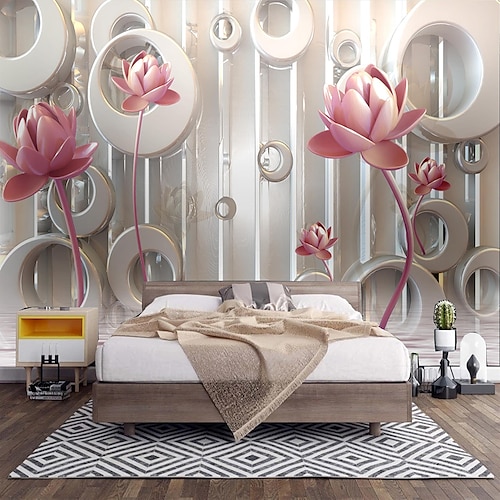 

Image de lotus rose murale adaptée à l'hôtel salon chambre à coucher matériel de toile papier peint auto-adhésif tissu mural revêtement mural de la chambre