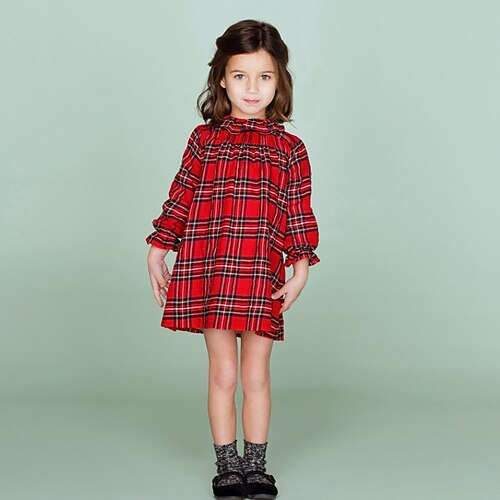 

Kids Little Girls' Dress Plaid A Line Dress Daily Holiday Ruffle Red Above Knee Long Sleeve Princess Sweet Dresses Summer Regular Fit 1pcs 2-8 Years