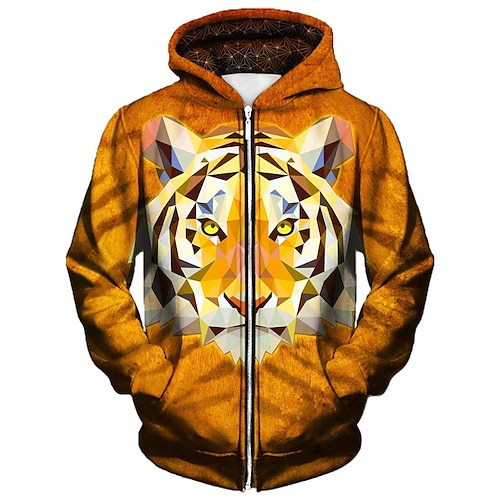 

Men's Unisex Full Zip Hoodie Jacket Orange Hooded Tiger Graphic Prints Zipper Print Sports & Outdoor Daily Sports 3D Print Basic Streetwear Casual Spring & Fall Clothing Apparel Hoodies Sweatshirts