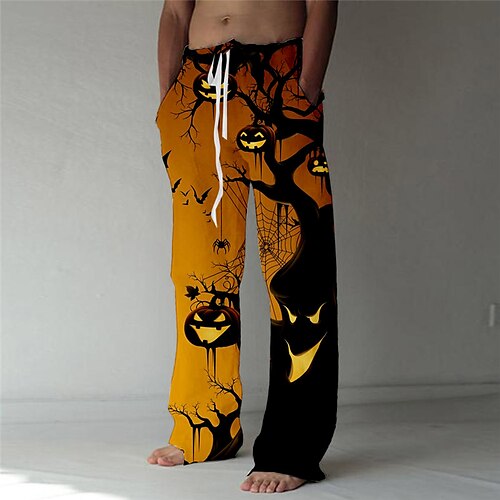 

Men's Trousers Beach Pants Pocket Drawstring Elastic Waist Pumpkin Graphic Prints Comfort Breathable Halloween Casual Daily Streetwear Designer Orange / Elasticity