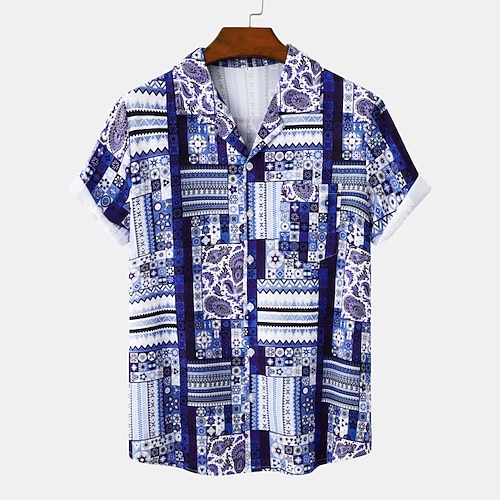 

Men's Shirt Graphic Turndown Casual Daily Short Sleeve Tops Tropical Royal Blue