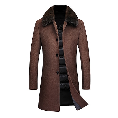 

Men's Casual Overcoat Long Regular Fit Solid Colored Single Breasted Three-buttons Black Grey Camel 2022 / Winter