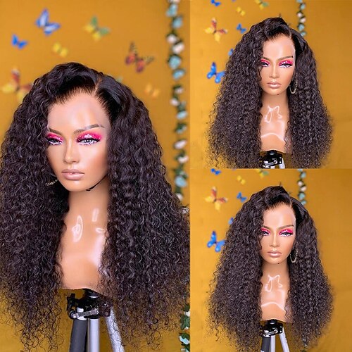 

Remy Human Hair 13x4 Lace Front Wig Free Part Brazilian Hair Curly Shimmer Black Wig 130% 150% Density with Baby Hair Natural Hairline 100% Virgin Glueless Pre-Plucked For Women wigs for black women