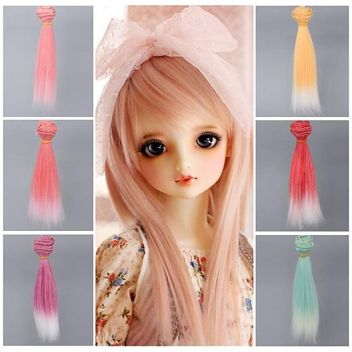 

DIY Wig Doll Making Wig Straight Curly Synthetic Fiber Wig Hair High Temperature Fashion Imitation Wool Roll Doll Hair 6inch for DIY 1/3 1/4 1/6 BJD SD Doll Wigs